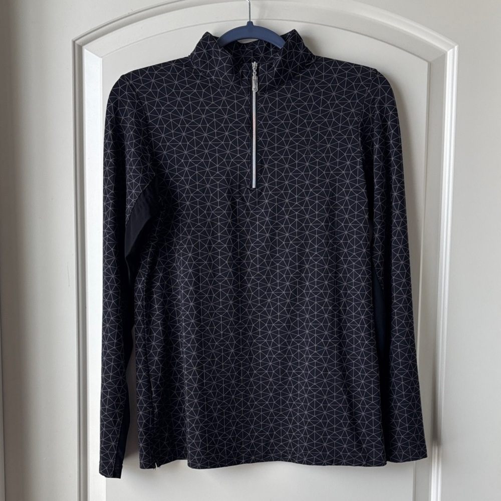 SmartPak Hadley SunShield 1/4 Zip Shirt- M- Black/Grey Geometric Pattern w/ Mesh